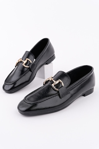 Muggo Stride Metal Tokalı Kadın Günlük Loafer Ayakkabı Siyah