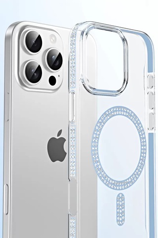 Apple iPhone Uyumlu 14 Move Taşlı Magsafe Kapak - Pembe