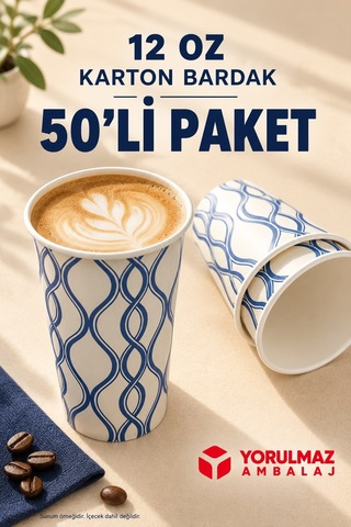 12 Oz Karton Bardak 50 Adet Sıcak Soğuk İçecek Uyumlu Tek Kullanımlık Kağıt Bardak
