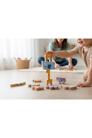 Bee Smart Montessori Hayvanlar Blok Denge Oyunu - Doğal Ahşap Eğitici Oyuncak 2+