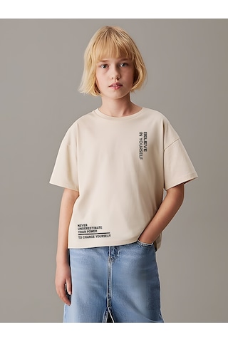 Uyguntarz Çocuk Believe Baskılı Pamuklu Tshirt Bej