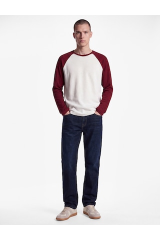 Koton Pamuklu Waffle Dokulu Oversize Bisiklet Yaka Kontrastlı Uzun Reglan Kollu Tişört Beyaz 7wam10146mk
