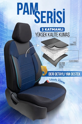 Smrautoaccessory Pam Serisi Oto Koltuk Kılıfı Mavi