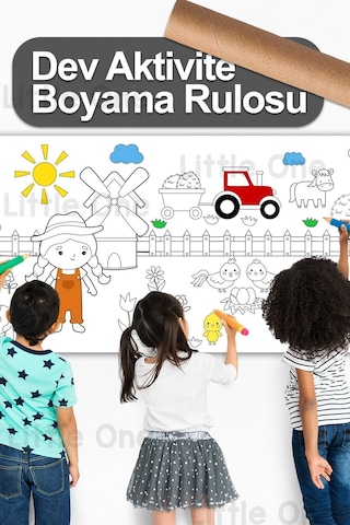 Melolisa Çiftlik Temalı, Aktivite Rulo Boyama Kağıdı - 62 Cm X 2.5 Metre Dev Rulo