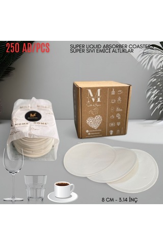 Kağıt Bardak Altlığı Cam Bardak Altlığı 80 Mm Yuvarlak 250 Adet Beyaz