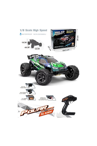 Büyük Boy Kumandalı Yüksek Hızlı Elektrikli Suya Dayanıklı 80km/h 1:8 Rc Oyuncak Araç Full Fonksiyon Araba Yeşil Yeşil