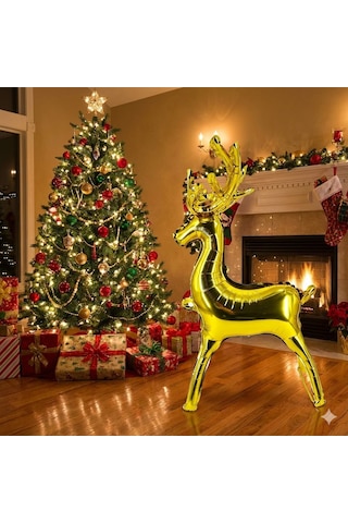 85x41,5 Cm Altın Geyik Boynuz Folyo Balon Yılbaşı Dekoratif Parti Balonu