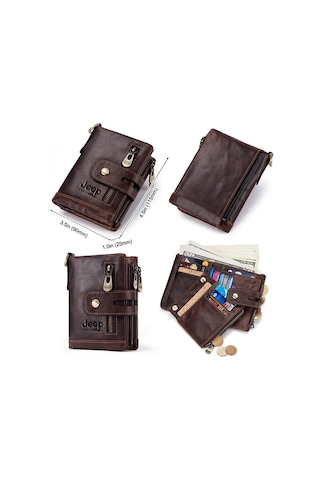 Alibee Jeep Erkek Deri Cüzdan Şık Tasarım Fonksiyonel Zincir Aksesuarlı Kahverengi