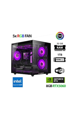 Xaser Cube X190 i5-14400F 32 GB 1 TB M.2 Nvme SSD 8 GB RTX5060 Free Dos Masaüstü Oyuncu Bilgisayarı