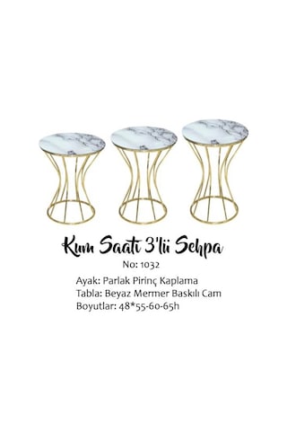 Brc Kum Saat Model Zigon Beyaz Mermer Temper Cam Metal Transmisyon Çelik Gold Renk Kaplama El Yapım
