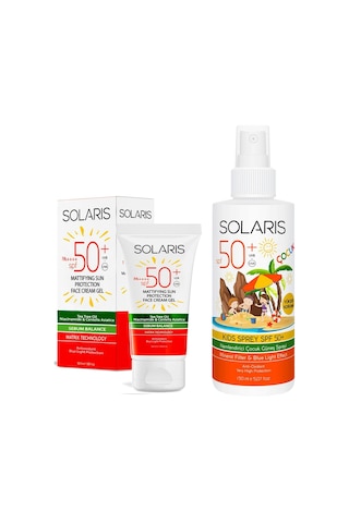 Solaris Sebum Balance Yağlı Ciltler İçin Güneş Kremi SPF50+ 50 ML + Nemlendirici Çocuk Güneş Spreyi SPF50+ 150 ML