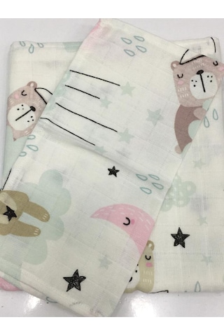 Müslin %100 Organik Pamuk Kumaş Örtü Battaniye 100x100cm+ Ağız Mendili Hediyeli Yeşil Bulut Yeşil Bulut Yeşil