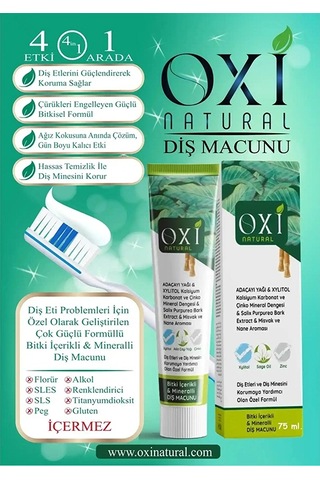 Oxi Natural Bitki İçerikli Mineralli Diş Macunu 75 Ml. 3'lü Paket Temel Bakım