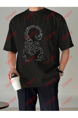 Flood Of Style Unisex Akrep Baskılı Tshirt Siyah