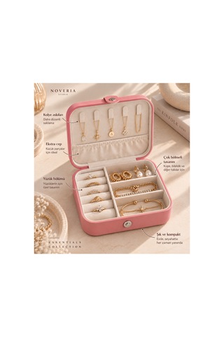Essentials Collection Cove Pembe Bölmeli Takı Kutusu Yüzük Küpe Kolye Düzenleyici Seyahat Organizeri Pembe Pembe