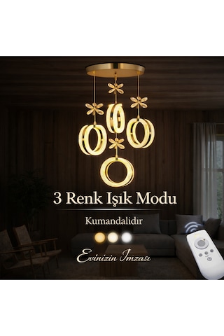 Alya Model 4 Lü Gold 3 Renk Modu Ledli Kristal Taşlı Altın
