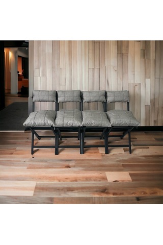 Modern Style Home Minderli Balkon Bahçe Mutfak Bistro Set Katlanır 4+1 Masa-sandalye Açık Gri