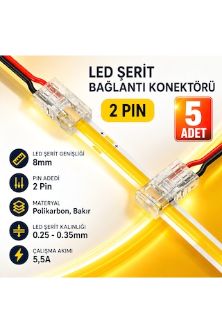 8mm Cob+smd Şerit+kablo T-l Bağlantı Konnektörü 5 Adet