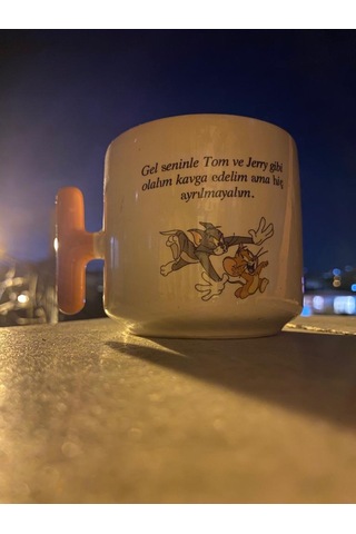 Tom & Jeryy Krem Rengi Eğlenceli Yazılı Esprili Tasarım T Kupa