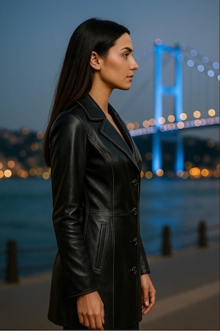 Hmo Store Siyah Beyaz Dikişli Klasik Özel Tasarım Premium Hakiki Deri Ceket Siyah