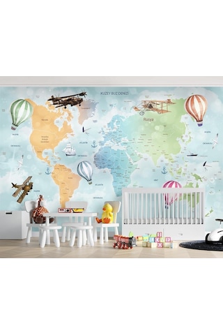 Dünya Haritası Ülkeler Renkl Eğitici Duvar Kağıdı