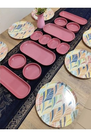 Keramika Kahvaltı Takımı 18 Parça 6 Kişilik Pembe Pembe