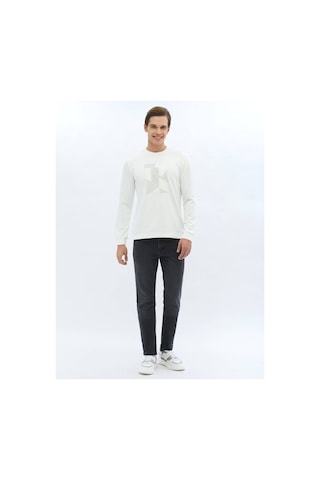 Kip Ekru Bisiklet Yaka Baskılı Sweatshırt 596449 Ekru
