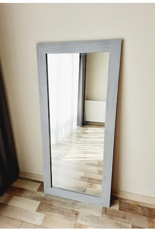 Dfn Wood Masif Ahşap Dikdörtgen Gri Dekoratif Duvar Salon Ofis Boy Aynası 120x50 Cm Çok Renkli