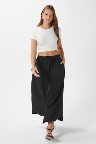 Kadın Seaside Siyah Astarlı Bel Lastikli Cepli Dokuma Uzun Etek Siyah