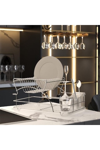 Geseus Home İki Katlı Tabaklık Bulaşıklık Krom Şeffaf Kb009 Krom