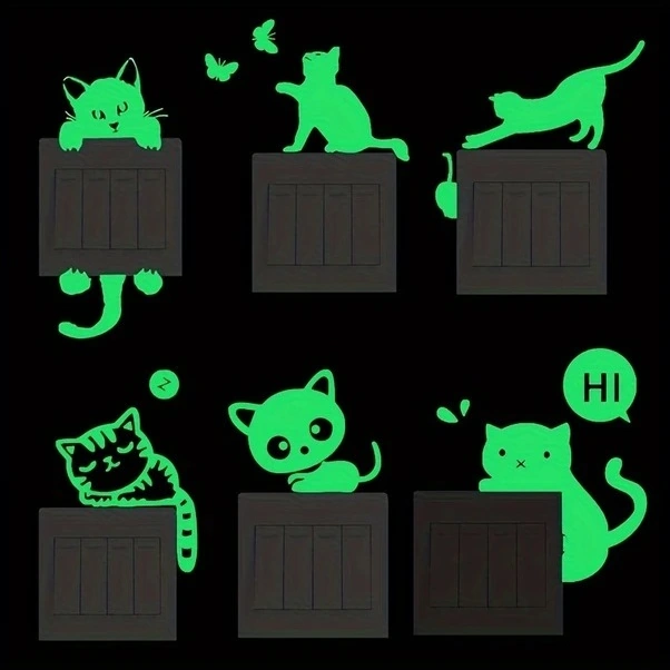 Trendooze Yeşil 02 Parlayan Kedi Duvar Dekoru, Ev Dekorasyonu Diğer