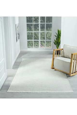Aura Fitil Krem- Pamuk Tabanlı Yıkanılabilir Şönil Kilim