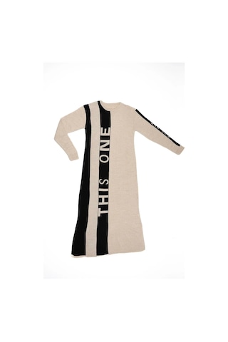 Kadın Krem This One Yazılı Uzun Triko Elbise Krem