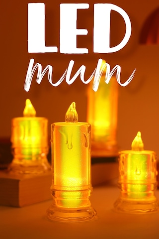 4 Adet Led Mum Simli Tipi Pil Dahil Dumansız Alev Ledli Yapay Dekoratif Mum Işığı Pt421-23 Şeffaf