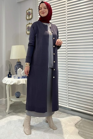 Rabia Şamlı Manolya Antrasit Triko Hırka Normal