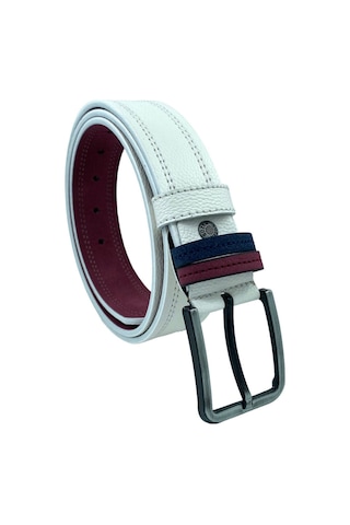 Süzer Deri 4 Cm.lik Spor Suni Deri Çift Dikişli Model Erkek Kemer Beyaz Beyaz