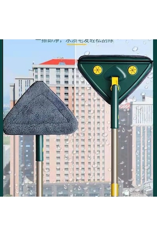 Yaozixa Ev İçi Cam Ve Zemin Temizliği İçin El Yıkamadan Kullanıma Hazır Üçgen Mop - Yeşil Ultra İnce Lif, 1 Güçlendirilmiş Çubuk + 1 Lif Bezi