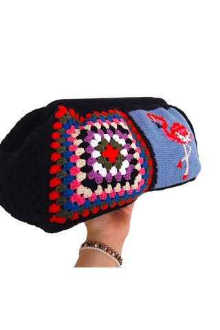 Kemzey Handmade Hayvan Desenli Siyah El Çantası , El Yapımı Kadın Çantası Siyah