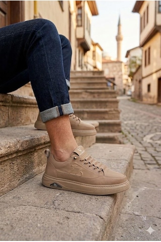 Pepita E327 Rahat Hafif Keten Lastik Bağcıklı Günlük Sneaker Erkek Spor Ayakkabı Camel