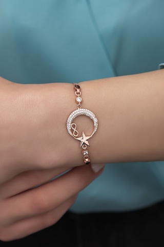 Nereze 925 Ayar Gümüş Rose Ayyıldız Sonsuzluk Bileklik
