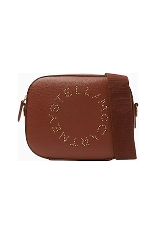 Stella Mccartney Alter Mat Vegan Deri Studded Logo, Mini Kamera Omuz Çantası Kahverengi