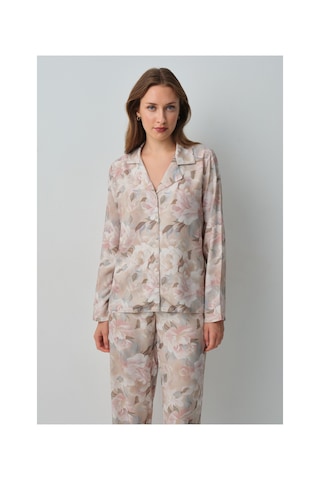 Suwen Monica Gömlek Yaka Pijama Takımı Wsh105100961559 Bej
