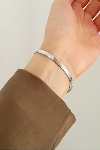 Kadın 316 L Kararmaz Ve Paslanmaz Çelik Anti Alerjenik İtalyan Zincir Bileklik - Gümüş