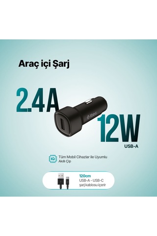 Ttec 2cks30cs Smartcharger 2.4a Araç Şarj Aleti + Usb-c Kablo 1 Adet