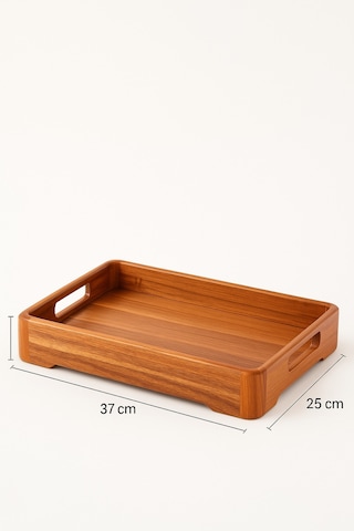 Akasya Ahşap Servis Tepsisi Orta Boy 37x25x4,5cm Doğal Ahşap Sunum Tepsisi Kahverengi