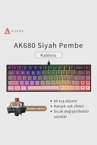 Ak680 Kahverengi Switch Hot-swap Kablolu Mekanik Oyuncu Klavye - Pembe