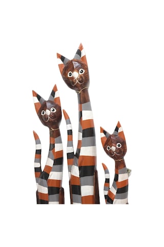 Ahşap Otantik 3 Lü Çizgili Kedi 100cm Albızıa Wood 100 80 60 Dekoratif Ahşap Kedi