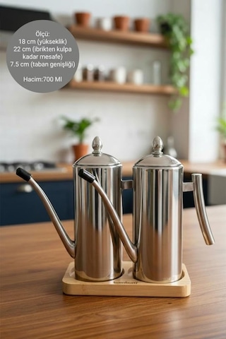 Bambum Standlı 2'li Çok Amaçlı Çelik Demlik Yağlık Yağdanlık 700ml Çelik