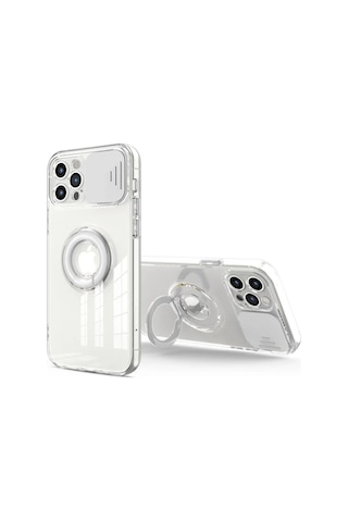 Hepsi Ally iPhone Uyumlu 13 Pro 6.1inç Kılıf Sürgülü Kamera Lens Korumalı Yüzük Standlı Silikon Kılıf- 5775 Najmad Yeşil