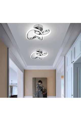 Modern Plafonyer Salon Mutfak Oturma Odası Avize Boomerang Led Avize Krom Beyaz Işık Ledli Avize Krom